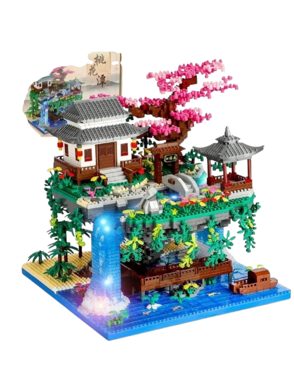 Peach Blossom Bonsai Pond Tree House LED Micro Brick Build Block Set *OPEN BOX*